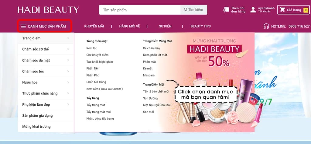 Hướng dẫn mua hàng tại Hadi Beauty
