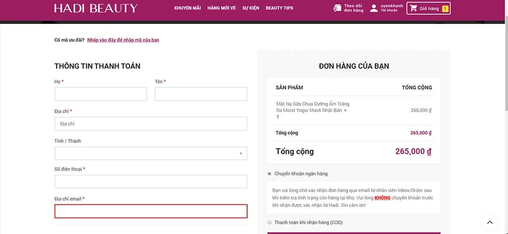 Hướng dẫn mua hàng tại Hadi Beauty