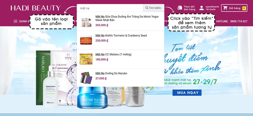 Hướng dẫn mua hàng tại Hadi Beauty